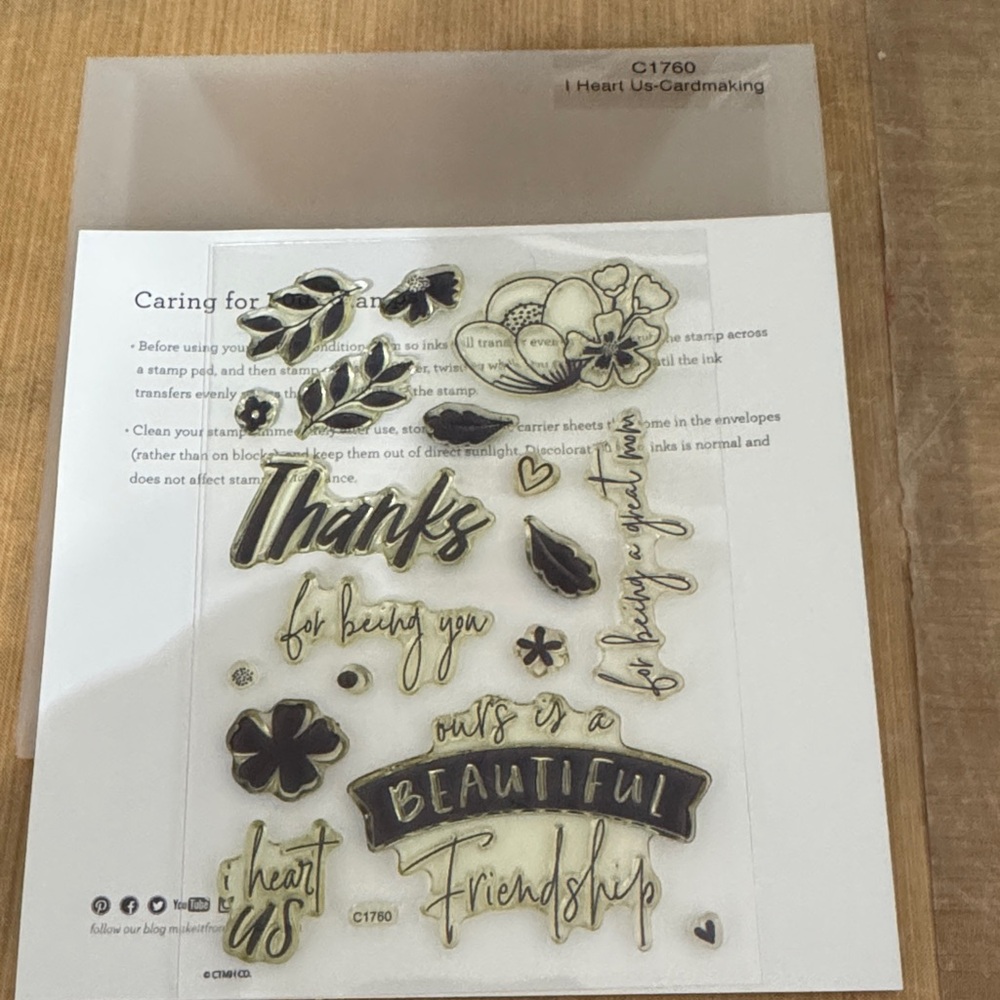 Clear Sentiment Stamp Set - Thanks & Friendship (Black & Gold Accents)